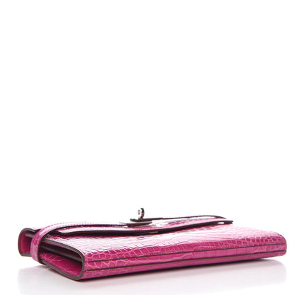 Hermes Shiny Alligator Kelly Longue Wallet Rose Scheherazade 4 of 15