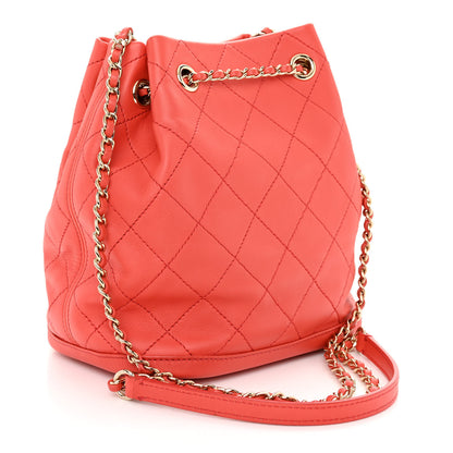 Chanel Calfskin Stitched Chain Bucket Bag Coral 3 of 10