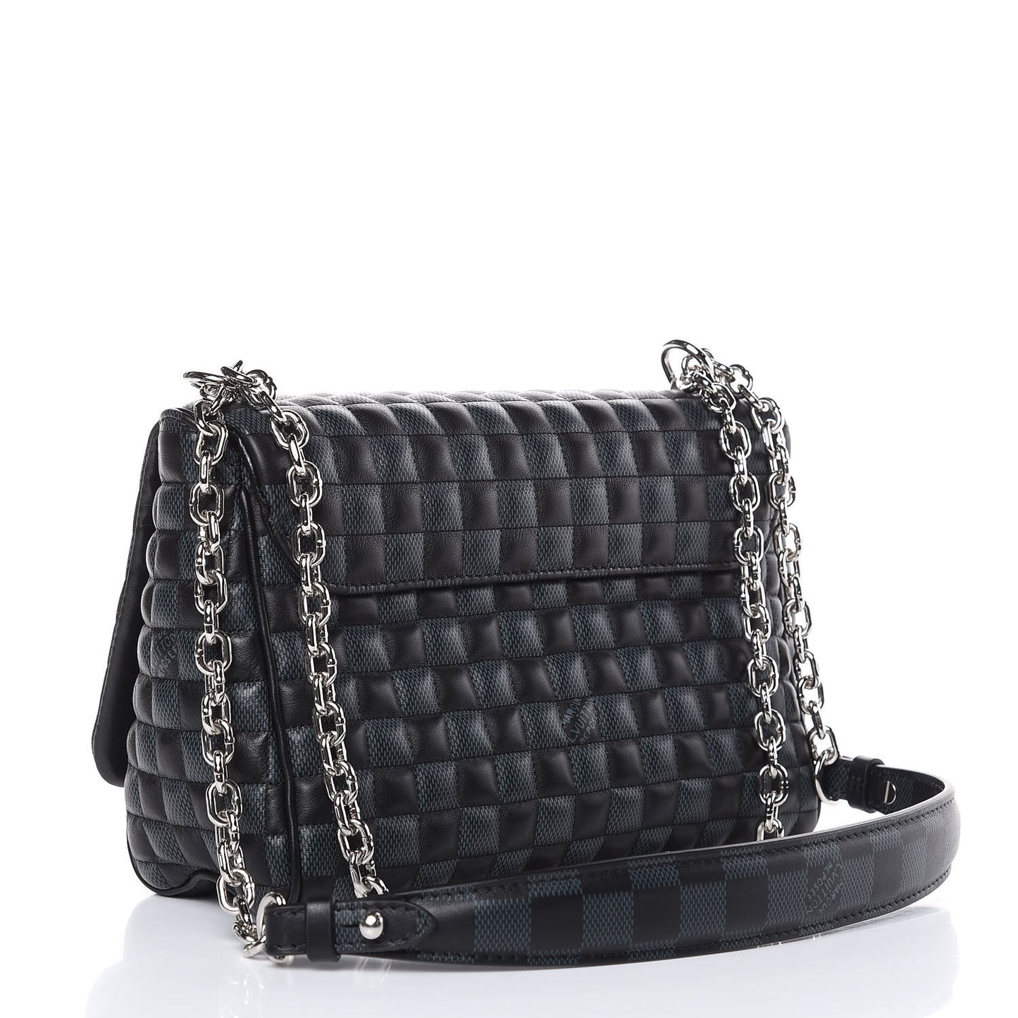 Calfskin Quilted Damier Twist MM Black Anthracite