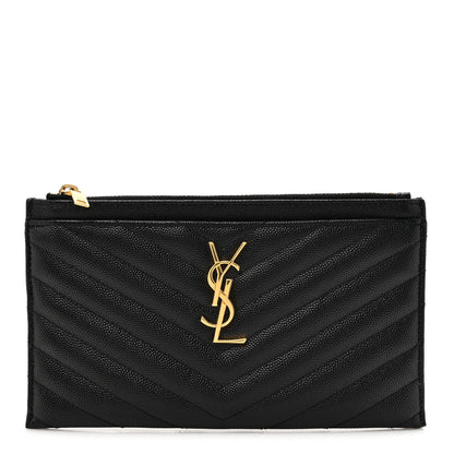 Saint Laurent Grain De Poudre Chevron Monogram Bill Pouch Black 1 of 9