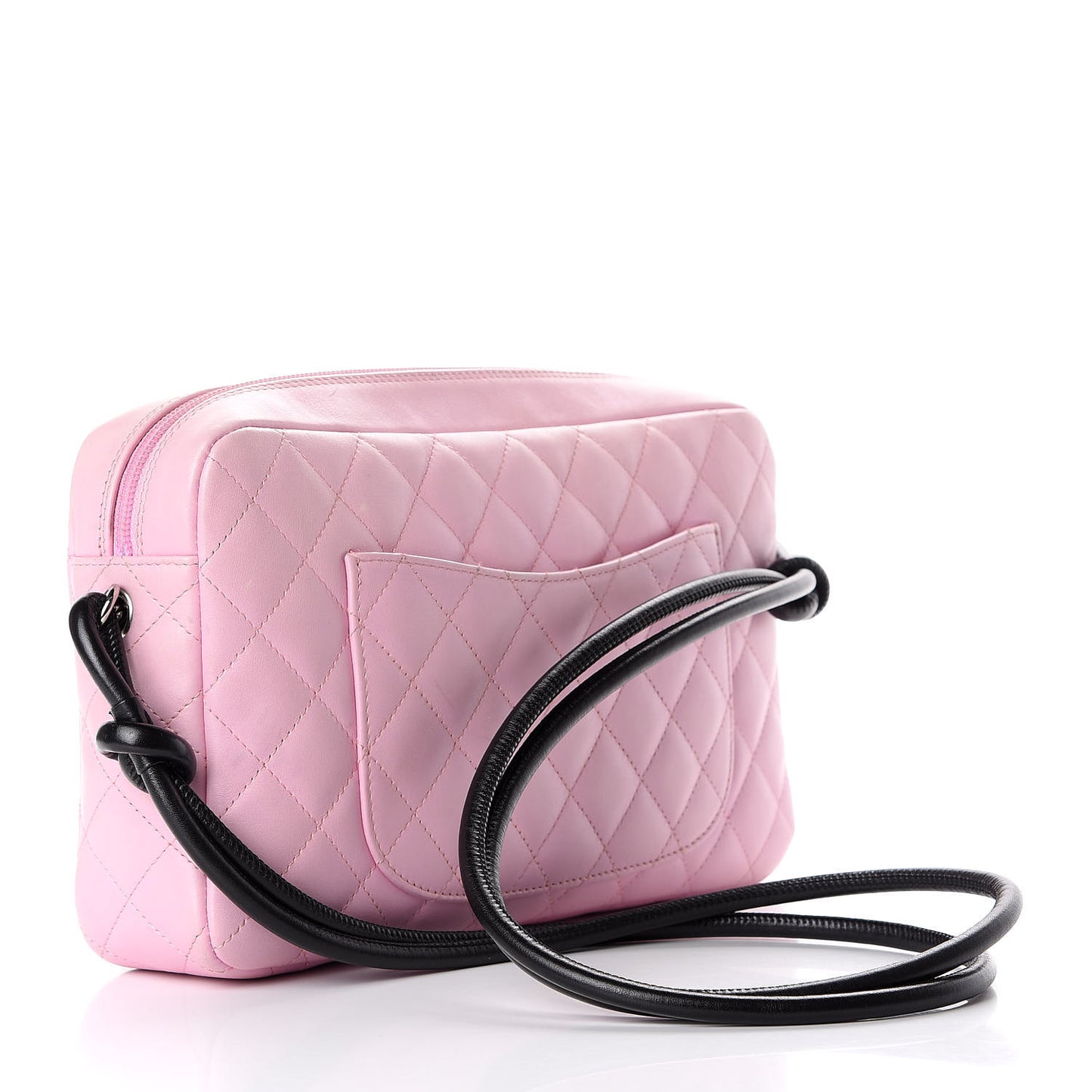 Calfskin Quilted Cambon Camera Case Pink Black