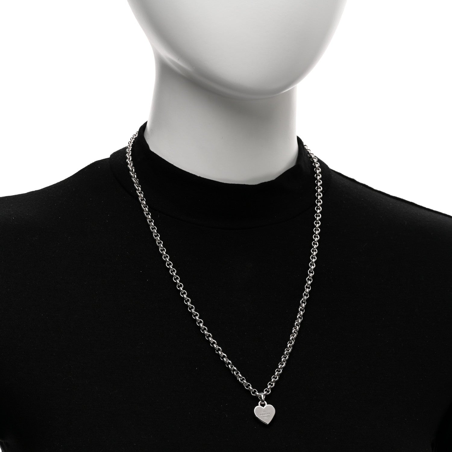 Gucci Sterling Silver Trademark Heart Pendant Necklace 2 of 4