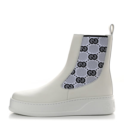Gucci Dali Soft Calfskin Technical Jersey Knit GG Monogram Ankle Boots 40.5 White Great White Black 1 of 9