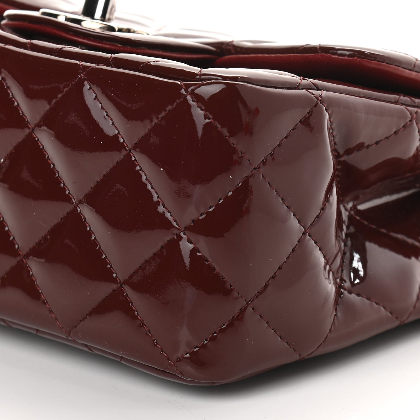 Patent Quilted Mini Square Flap Dark Red