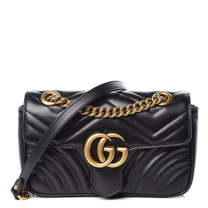 Gucci Calfskin Matelasse Mini GG Marmont Shoulder Bag Black 1 of 9