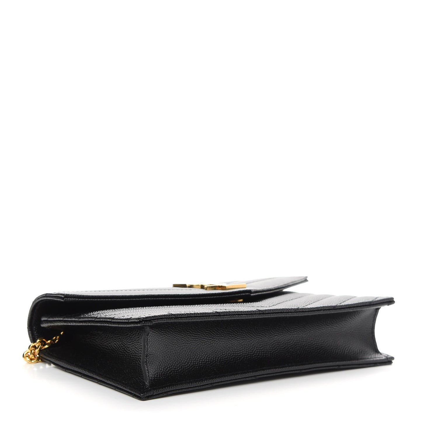 Grain De Poudre Matelasse Chevron Monogram Envelope Chain Wallet Black