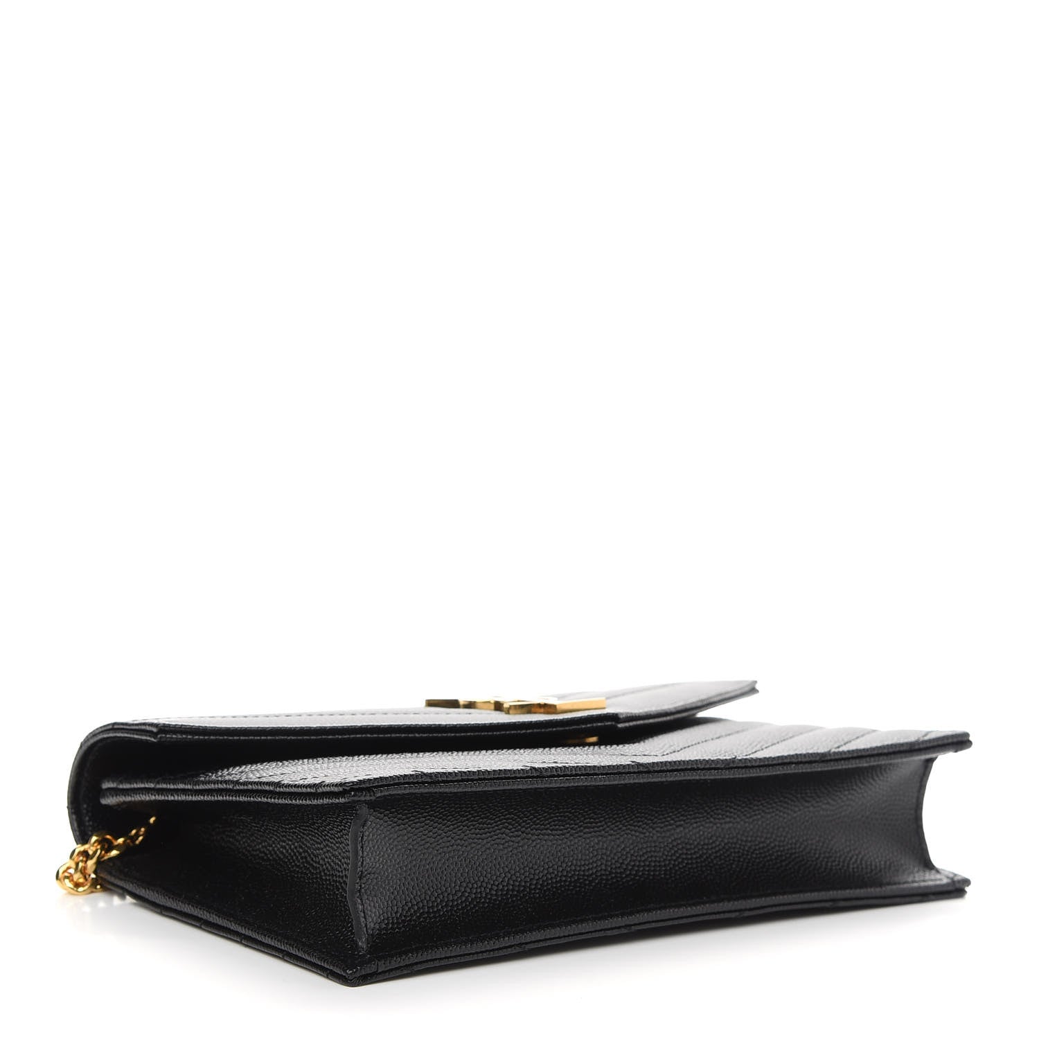 Saint Laurent Grain De Poudre Matelasse Chevron Monogram Envelope Chain Wallet Black 4 of 8