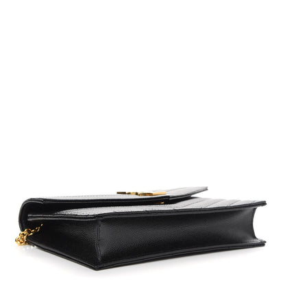 Saint Laurent Grain De Poudre Matelasse Chevron Monogram Envelope Chain Wallet Black 4 of 8