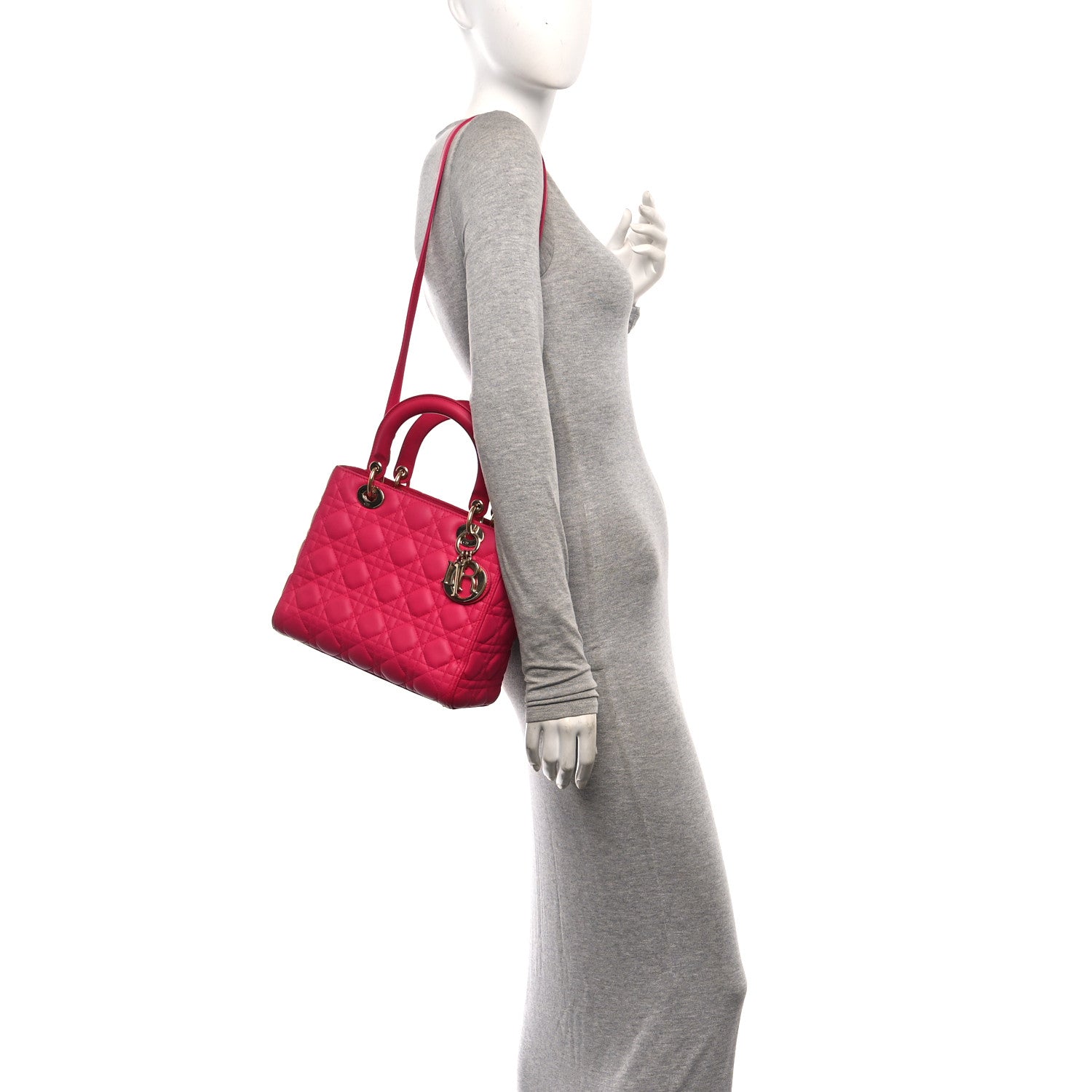 Christian Dior Lambskin Cannage Medium Lady Dior Fuchsia 2 of 16