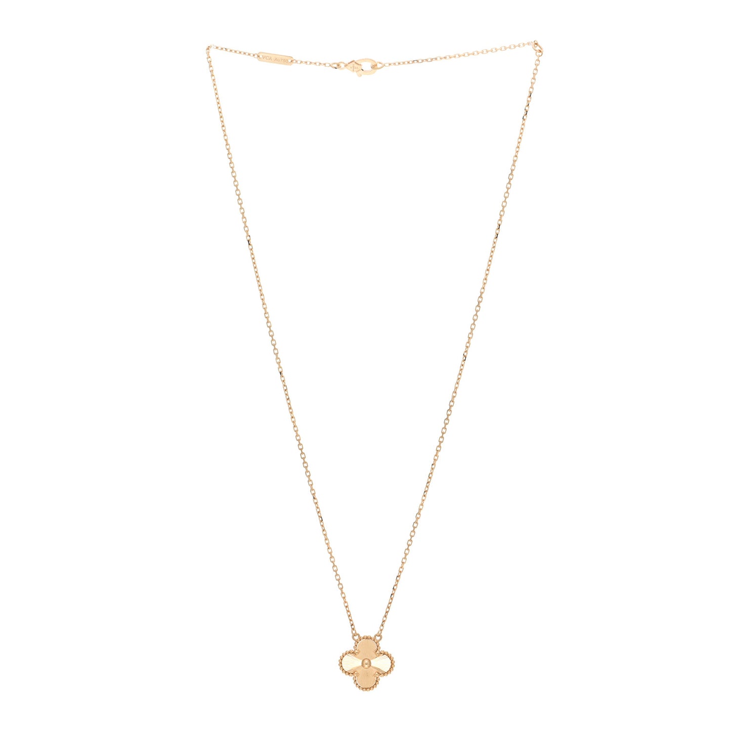 18K Yellow Gold Guilloche Vintage Alhambra Pendant Necklace