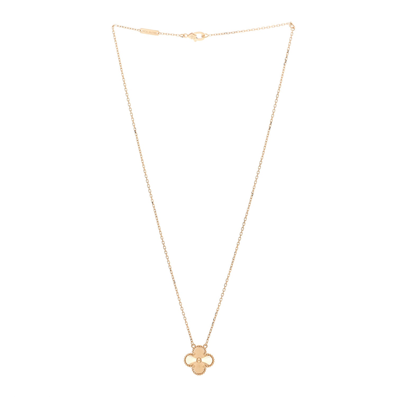 Van Cleef & Arpels 18K Yellow Gold Guilloche Vintage Alhambra Pendant Necklace 3 of 6