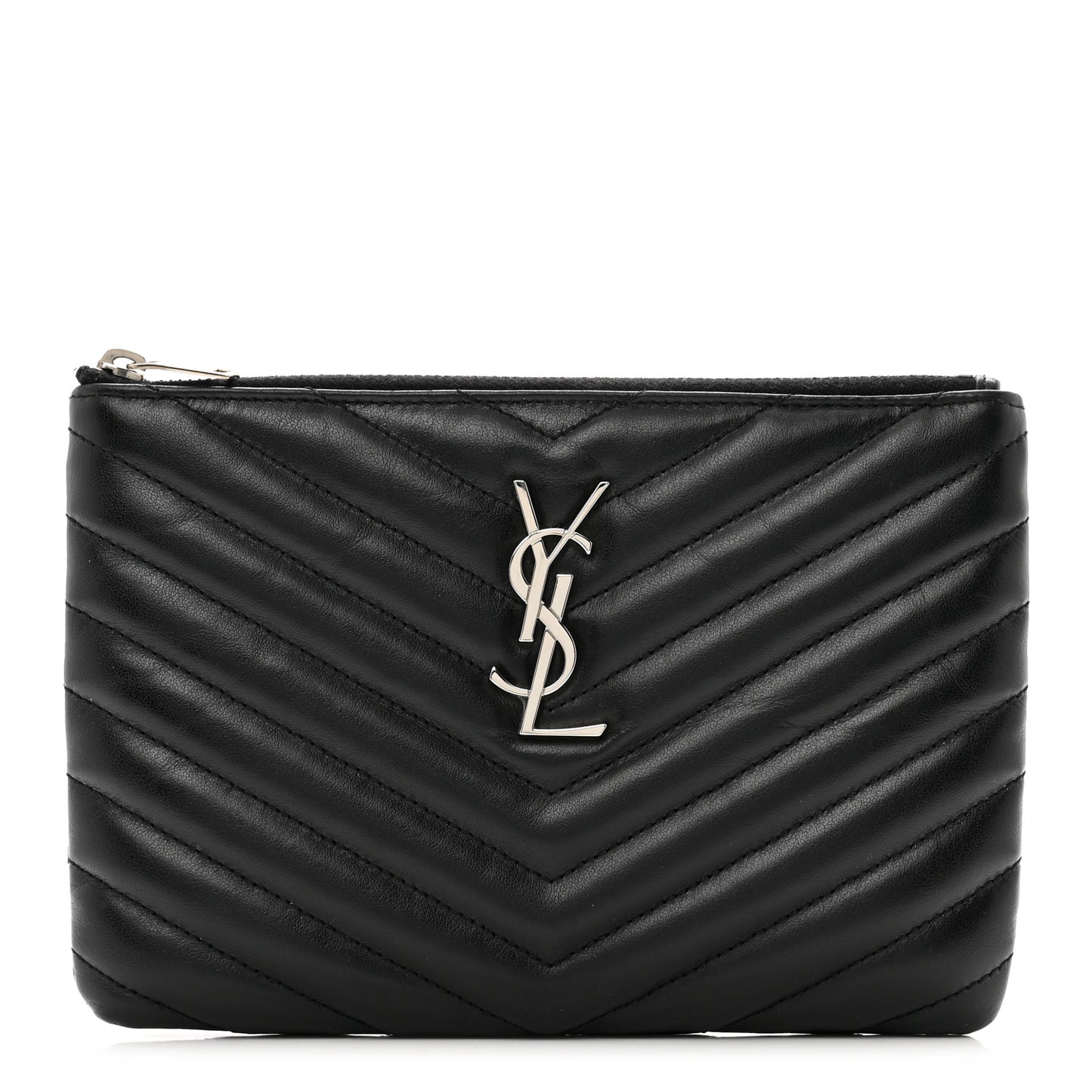 Calfskin Matelasse Chevron Monogram Pouch Black