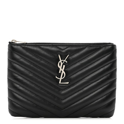 Saint Laurent Calfskin Matelasse Chevron Monogram Pouch Black 1 of 8