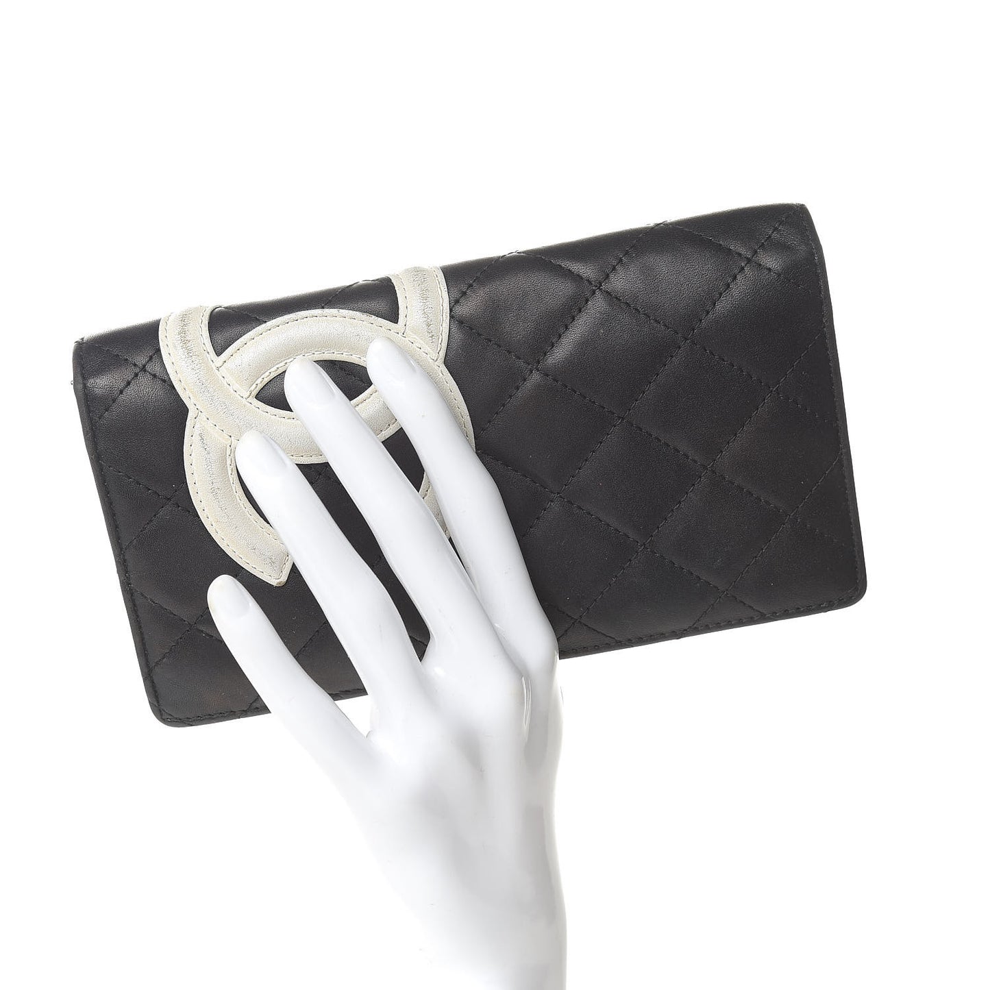 Calfskin Quilted Cambon Yen Wallet Black White