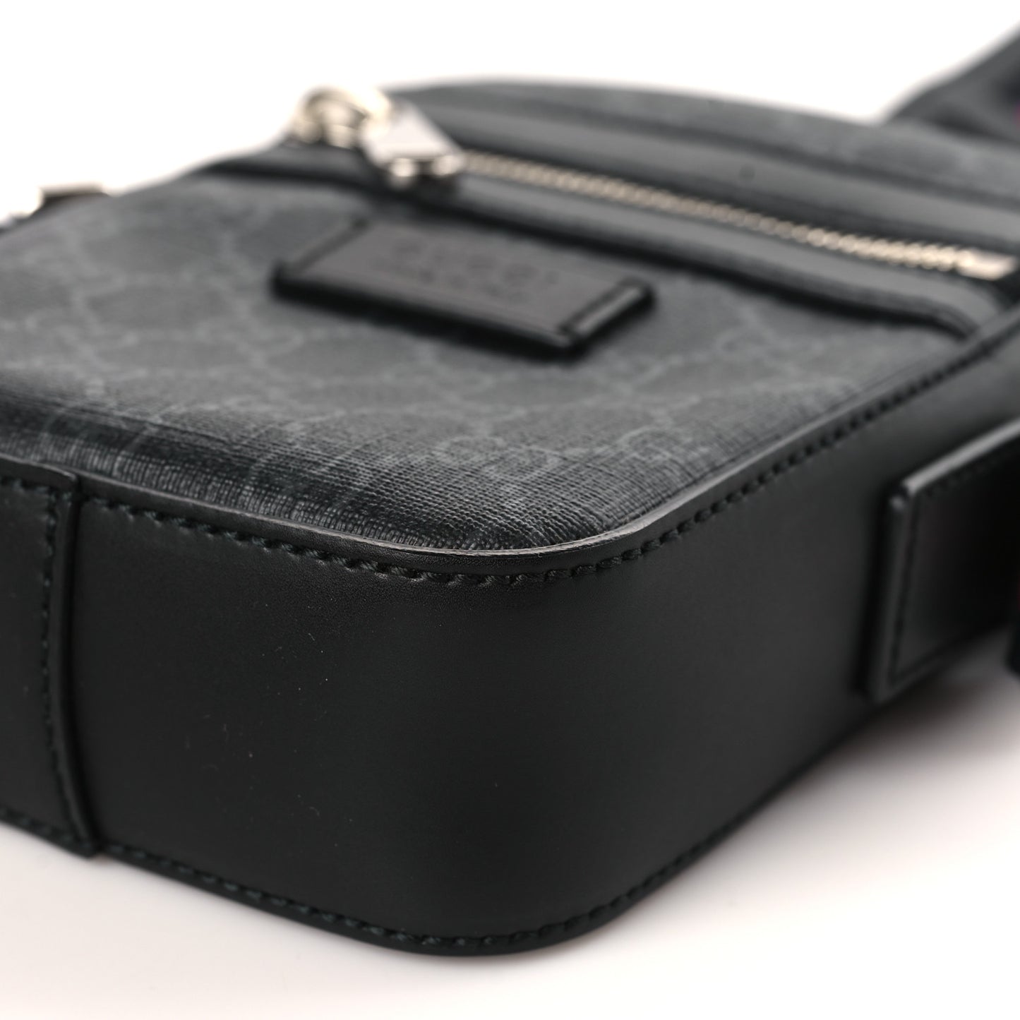 GG Supreme Monogram Appia Calfskin Web Small Camera Messenger Bag Black Grey