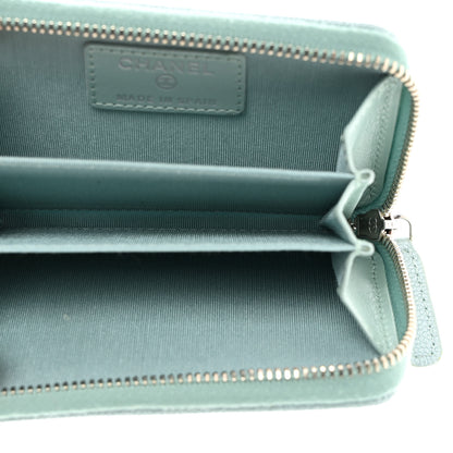 Chanel Metallic Caviar Chevron Quilted Vintage Mademoiselle Zip Coin Purse Light Blue 5 of 7