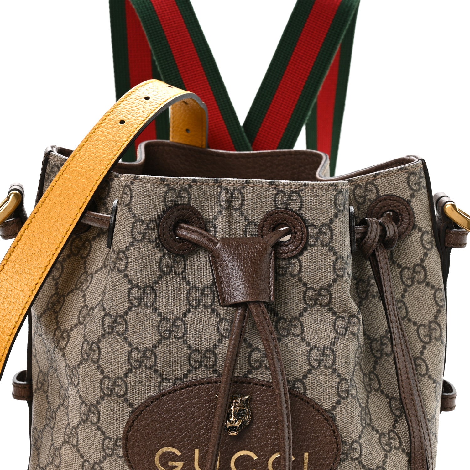 Gucci GG Supreme Monogram Neo Vintage Drawstring Bucket Backpack Beige New Acero Crop 8 of 10