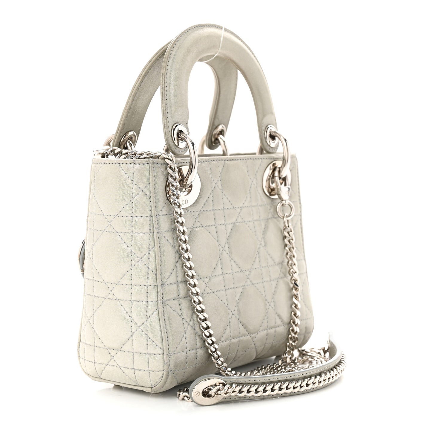 Metallic Nubuck Cannage Mini Lady Dior Silver
