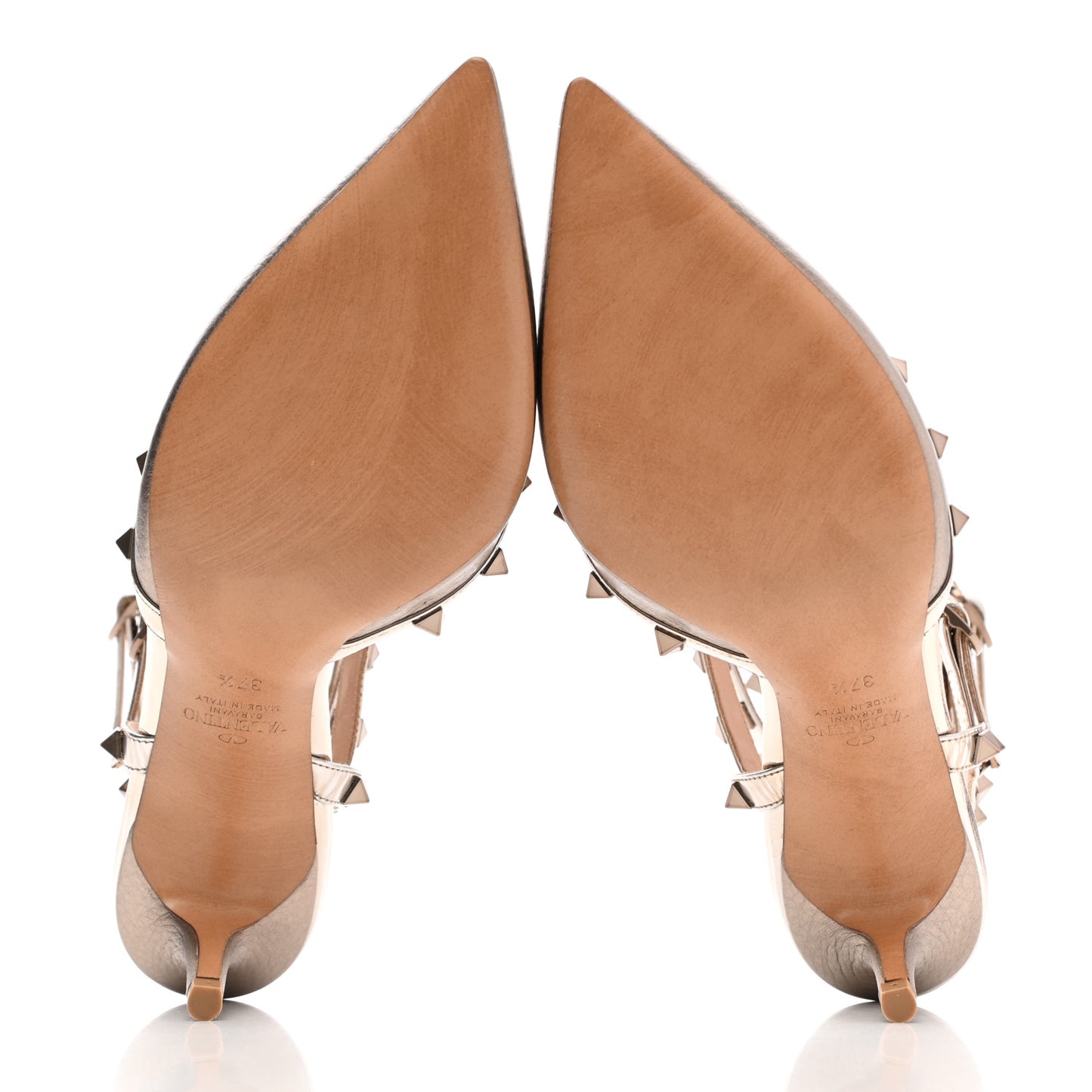 Metallic Pebbled Calfskin Rockstud Ankle Strap 65mm Pumps 37.5 Skin