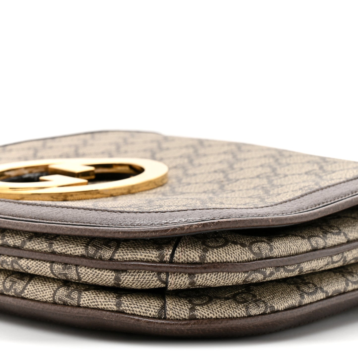 GG Supreme Monogram Textured Dollar Calfskin Web Medium Blondie Top Handle Shoulder Flap Bag Beige Ebony New Acero