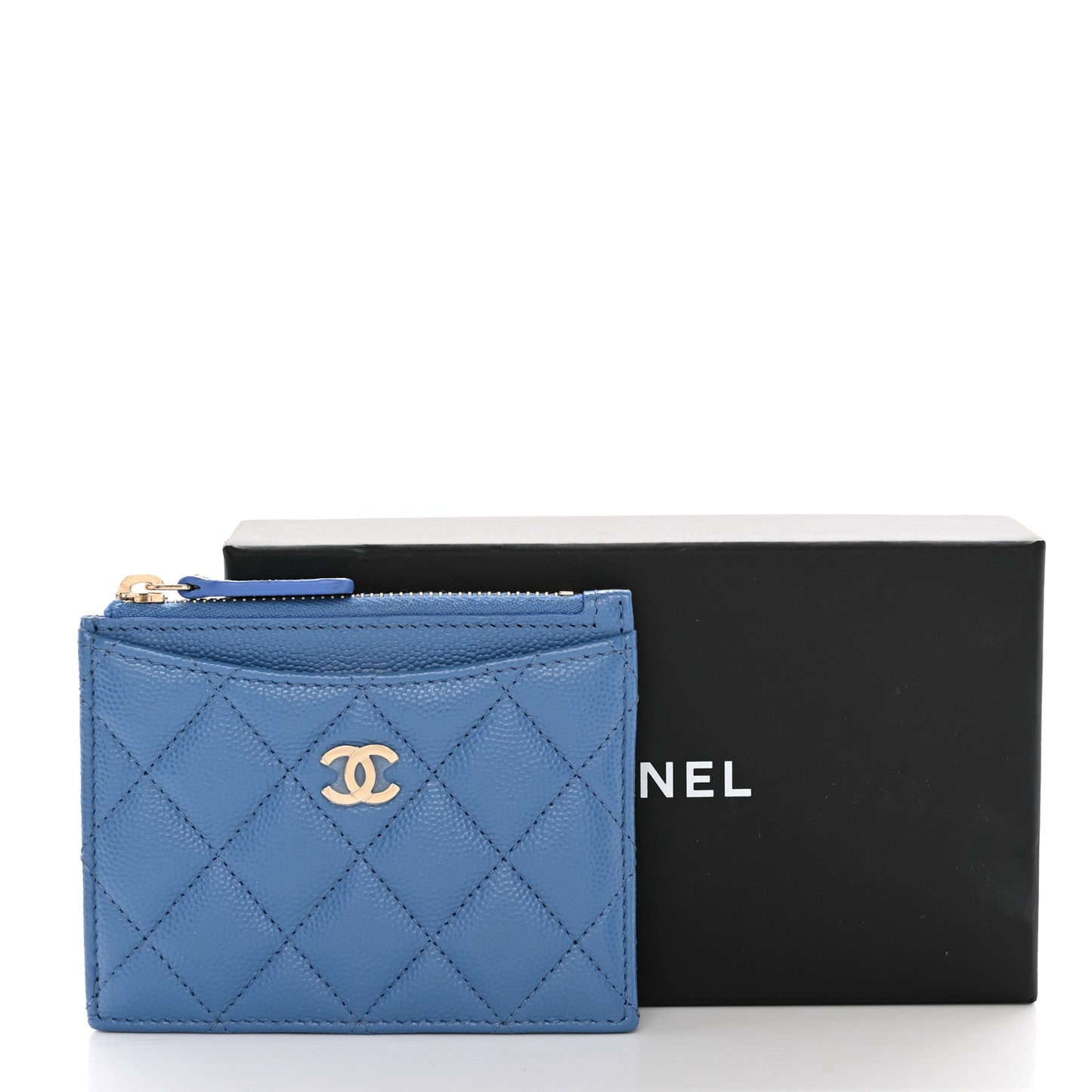 Caviar Quilted CC Zip Card Holder Blue