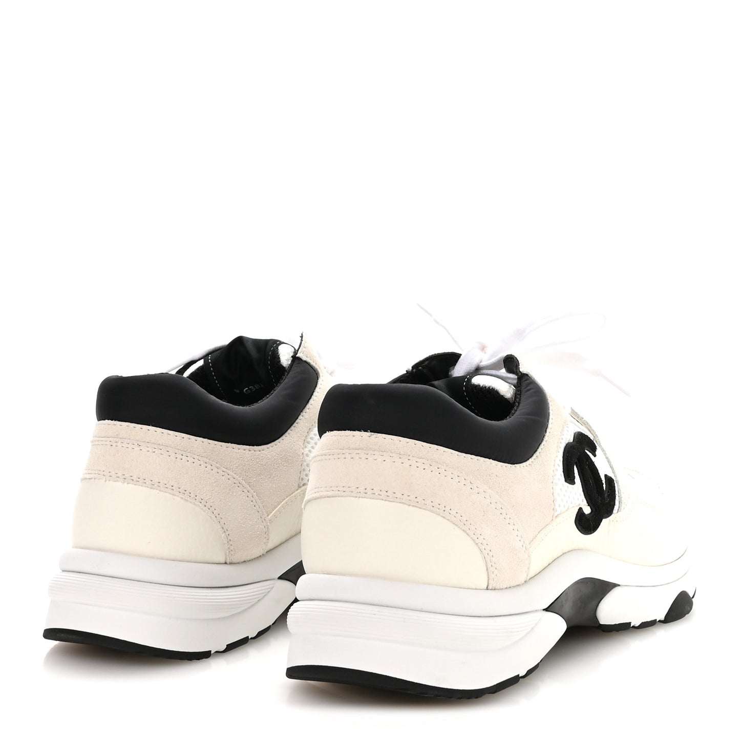 Mesh Suede Calfskin Grained Calfskin Womens CC Sneakers 40.5 White Black