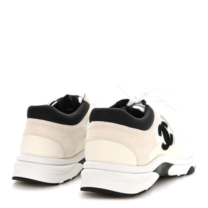 Chanel Mesh Suede Calfskin Grained Calfskin Womens CC Sneakers 40.5 White Black 5 of 9
