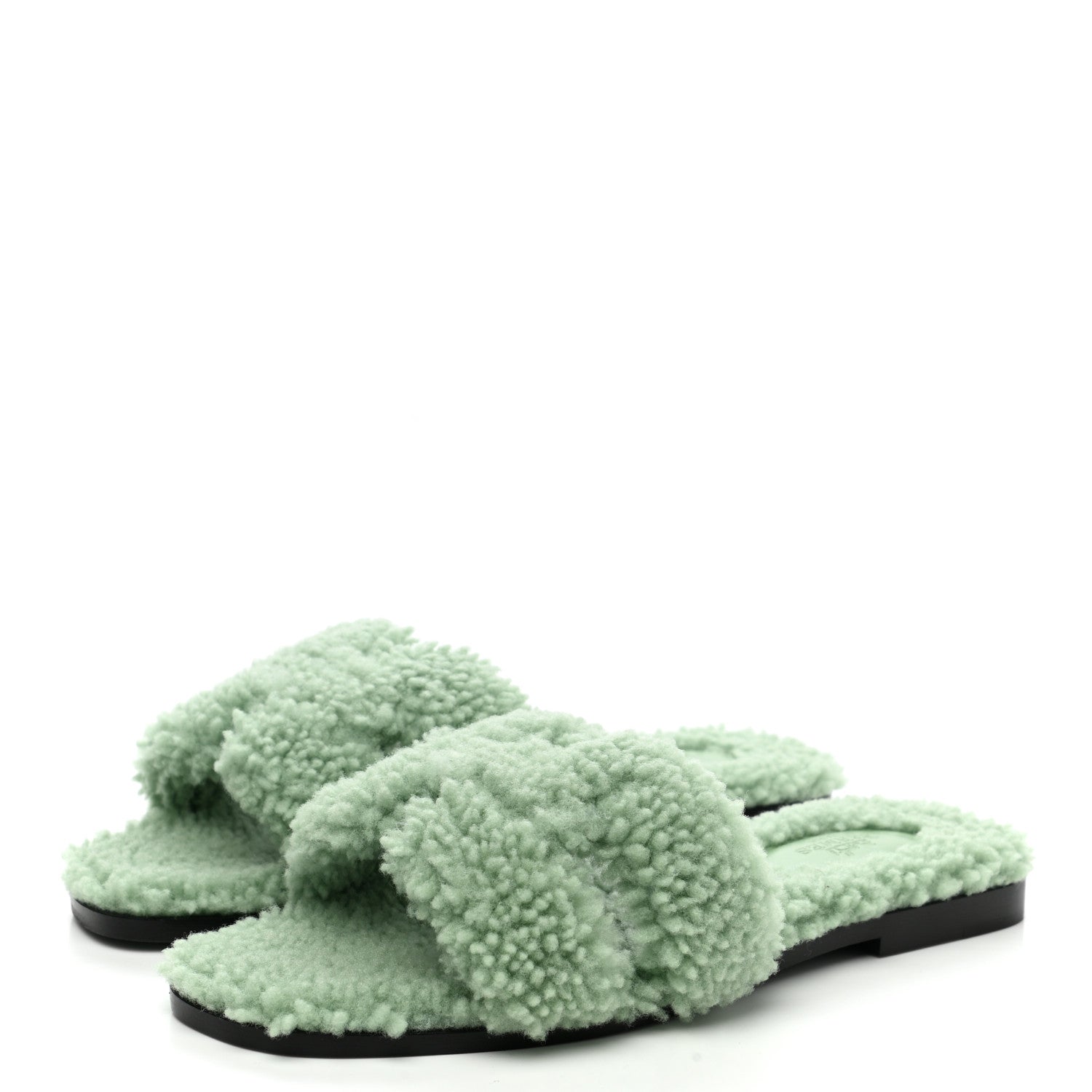 Hermes Woolskin Oran Sandals 37.5 Vert D’Eau 3 of 8