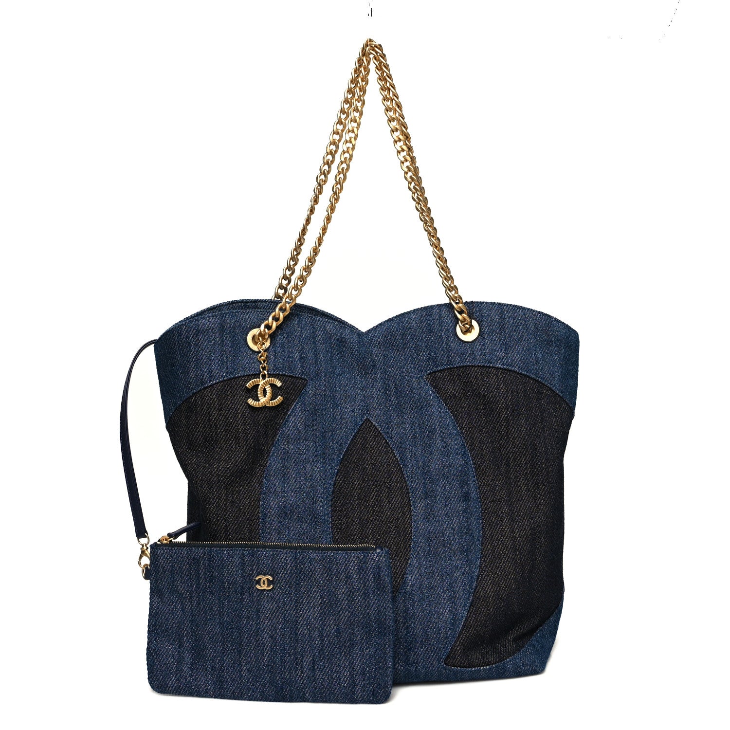 Chanel Denim Large Two Tone CC Shopping Tote Blue 1 of 12