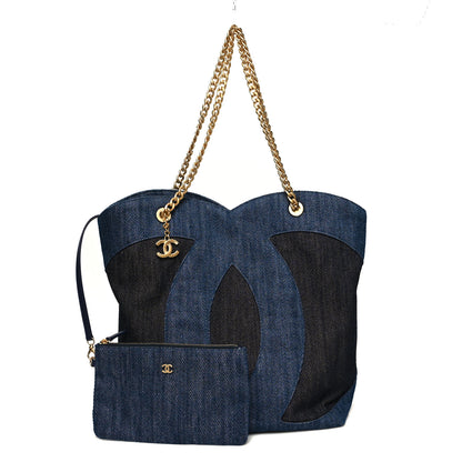 Chanel Denim Large Two Tone CC Shopping Tote Blue 1 of 12