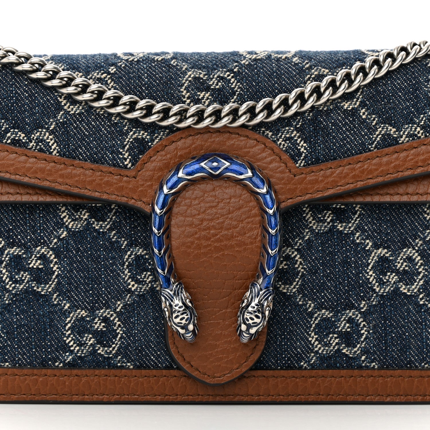 Gucci New Denim GG Monogram Dollar Calfskin Enamel Super Mini Dionysus Shoulder Bag Blue Tea Cuir Epilog Electric Blue 7 of 11