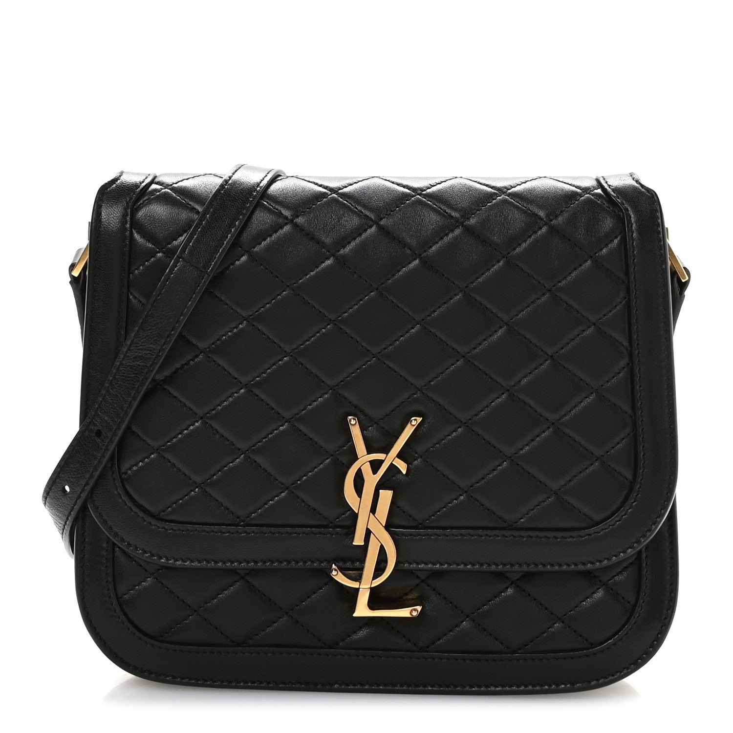 Saint Laurent Lambskin Quilted Monogram Medium Solferino Satchel Black 1 of 12