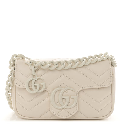 Gucci Calfskin Matelasse Monochrome GG Marmont Chain Belt Bag Mystic White 1 of 11