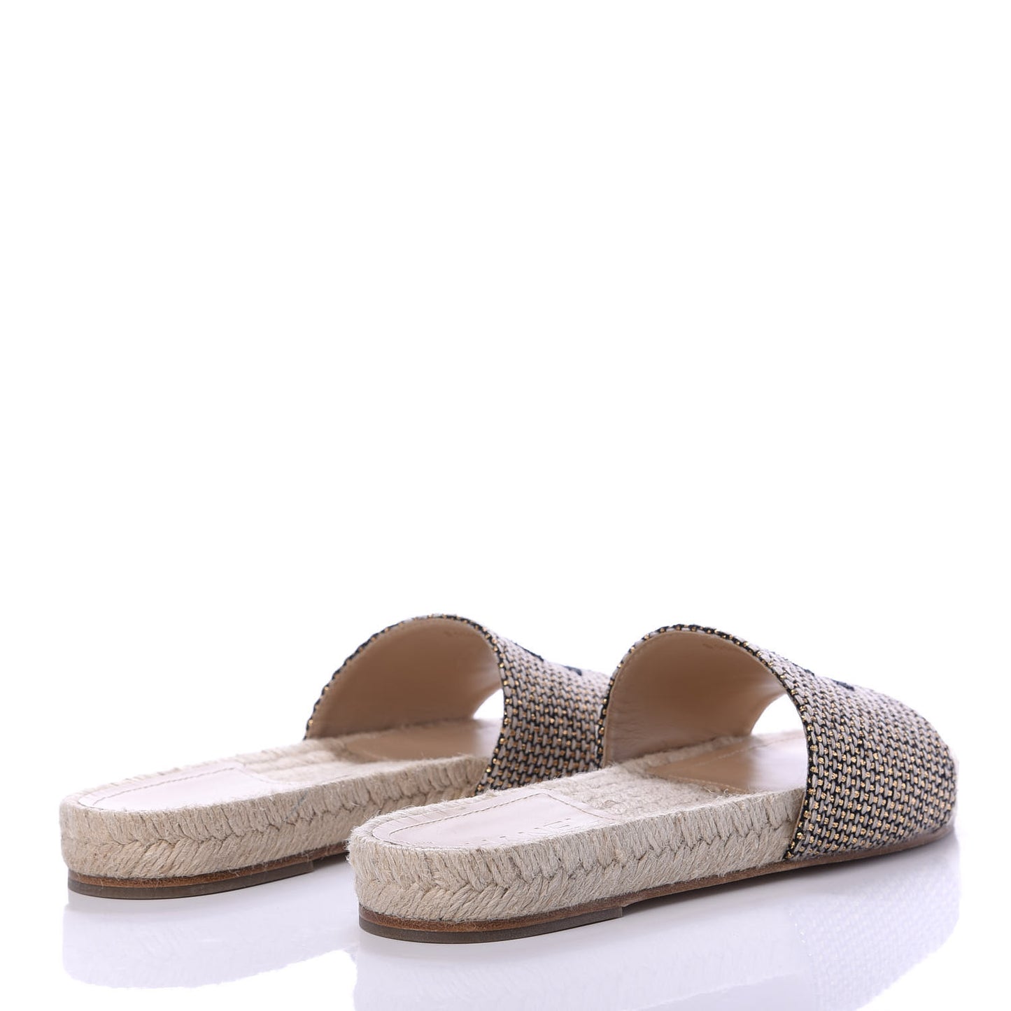 Metallic Tweed CC Espadrille Slip On Sandals 37 Beige Black