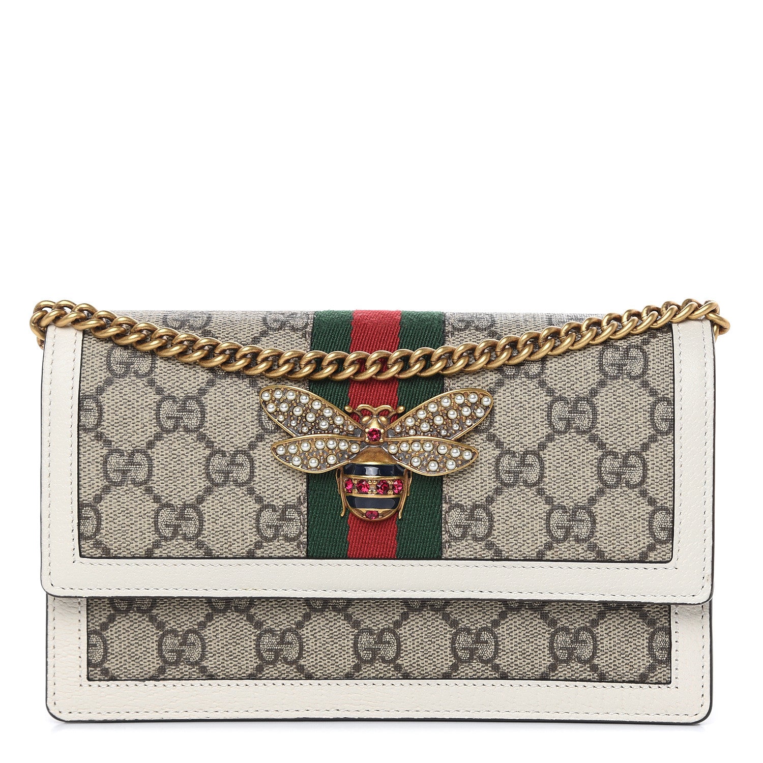 Gucci GG Supreme Monogram Web Queen Margaret Chain Wallet White 1 of 9
