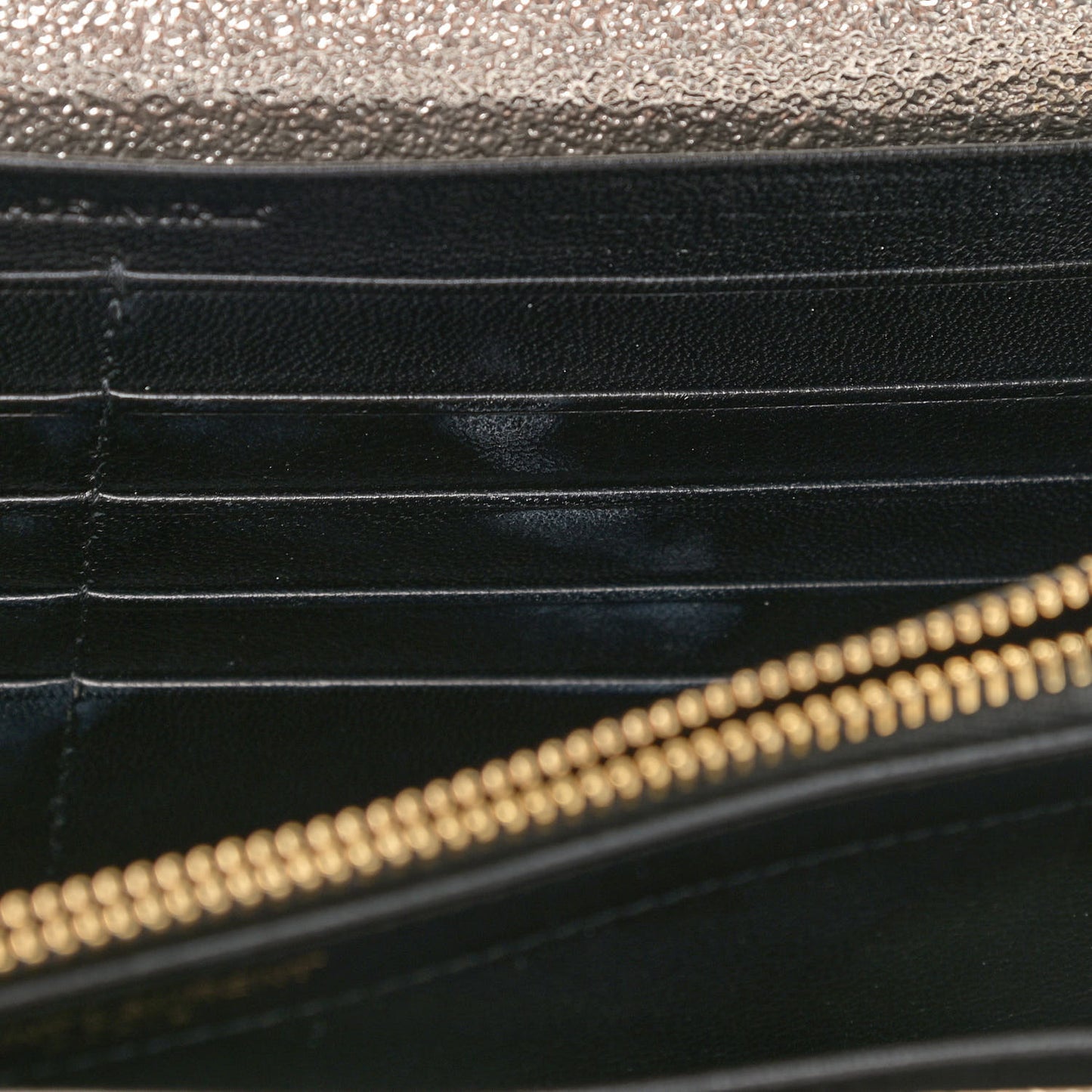 Metallic Grain De Poudre Matelasse Chevron Monogram Chain Wallet Gold