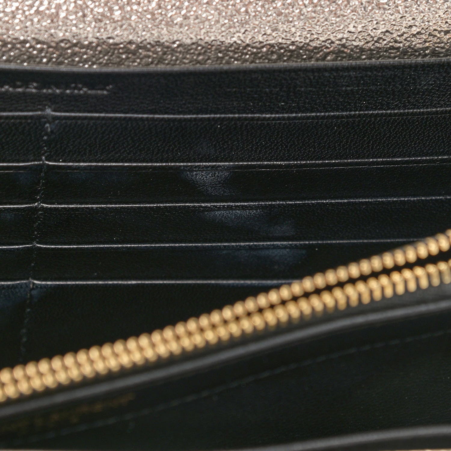 Saint Laurent Metallic Grain De Poudre Matelasse Chevron Monogram Chain Wallet Gold 13 of 15