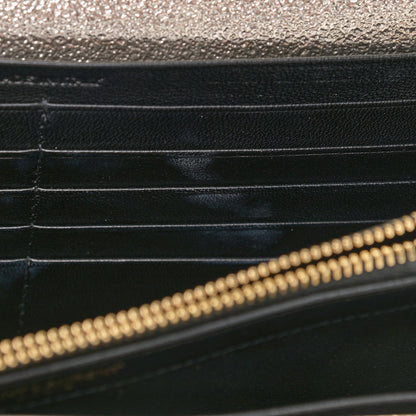 Saint Laurent Metallic Grain De Poudre Matelasse Chevron Monogram Chain Wallet Gold 13 of 15