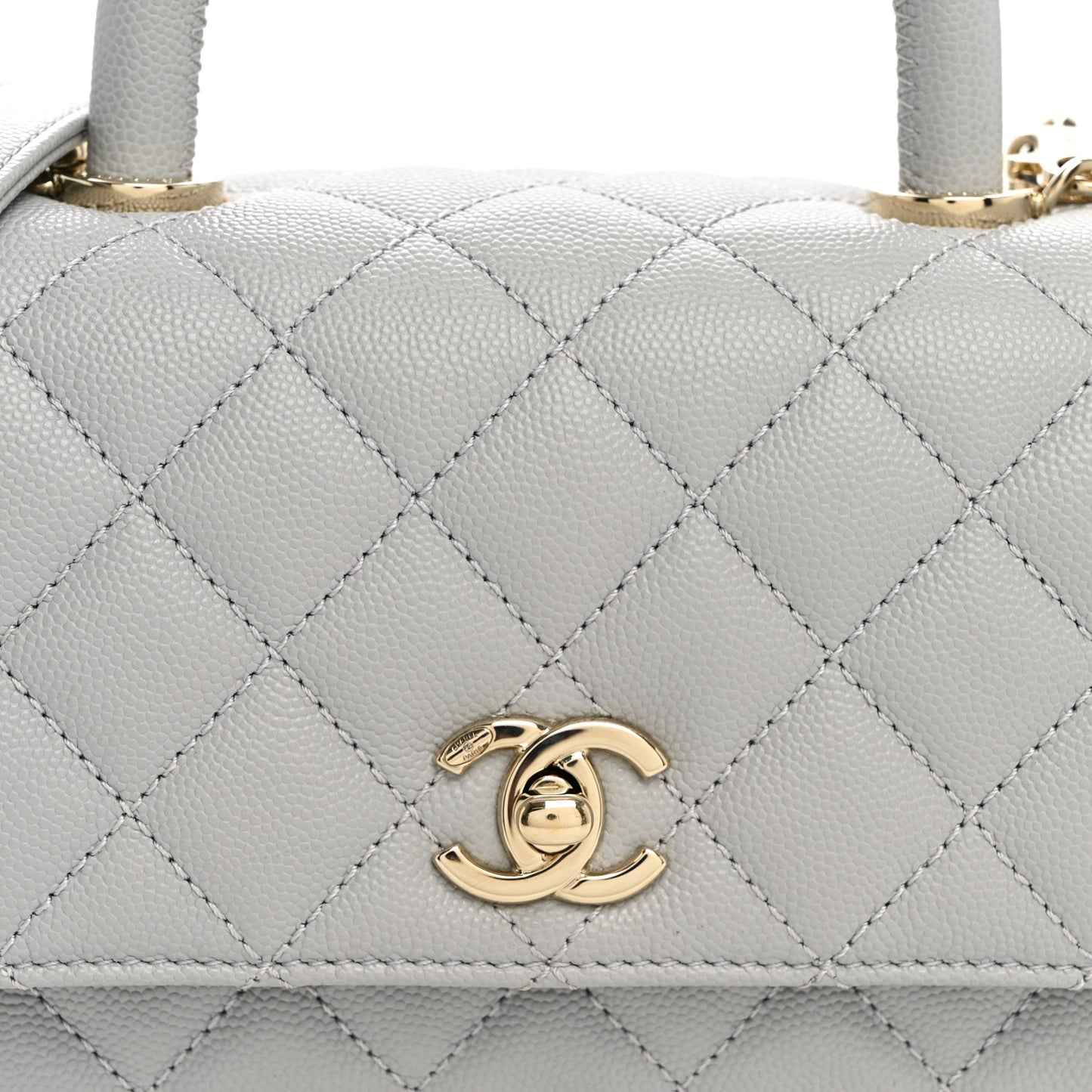 Caviar Quilted Mini Coco Handle Flap Light Grey