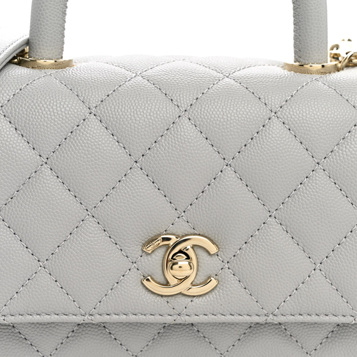 Caviar Quilted Mini Coco Handle Flap Light Grey