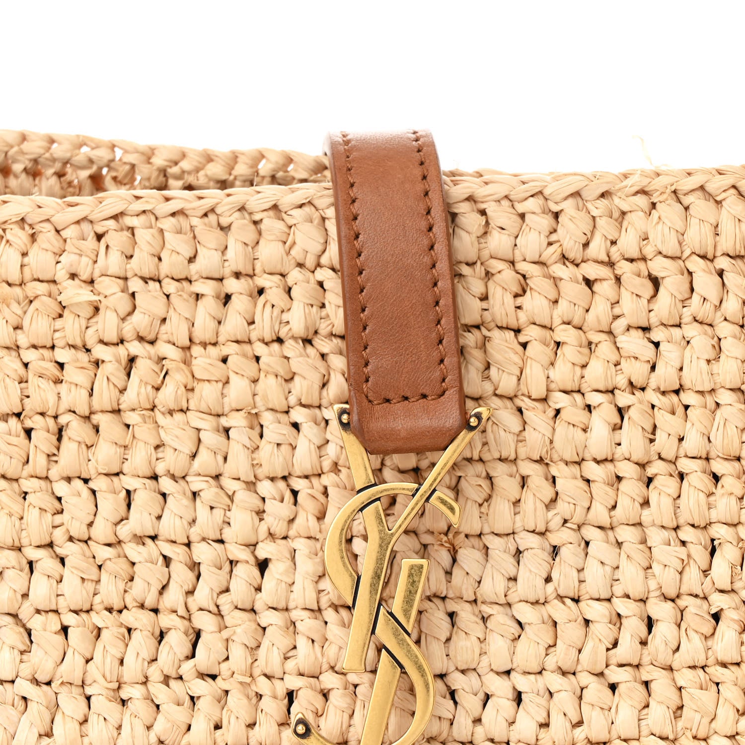 Saint Laurent Raffia Calfskin Panier Rectangle Tote Naturel Brick 8 of 12