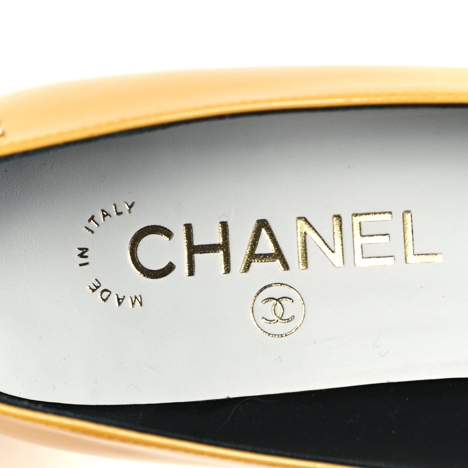 Chanel Patent Calfskin Cap Toe CC Pumps 37.5 Black Yellow 6 of 10