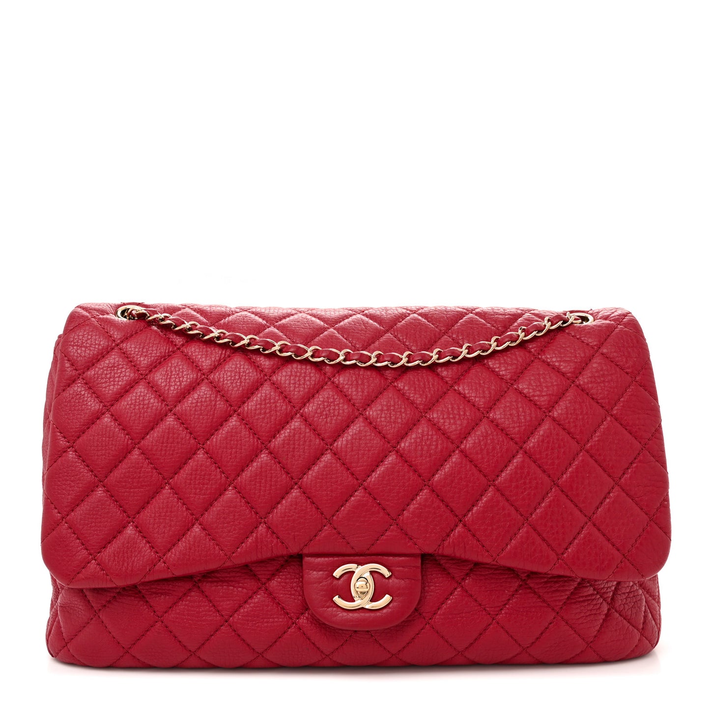 Metallized Calfskin Quilted Small XXL Travel Flap Bag Red