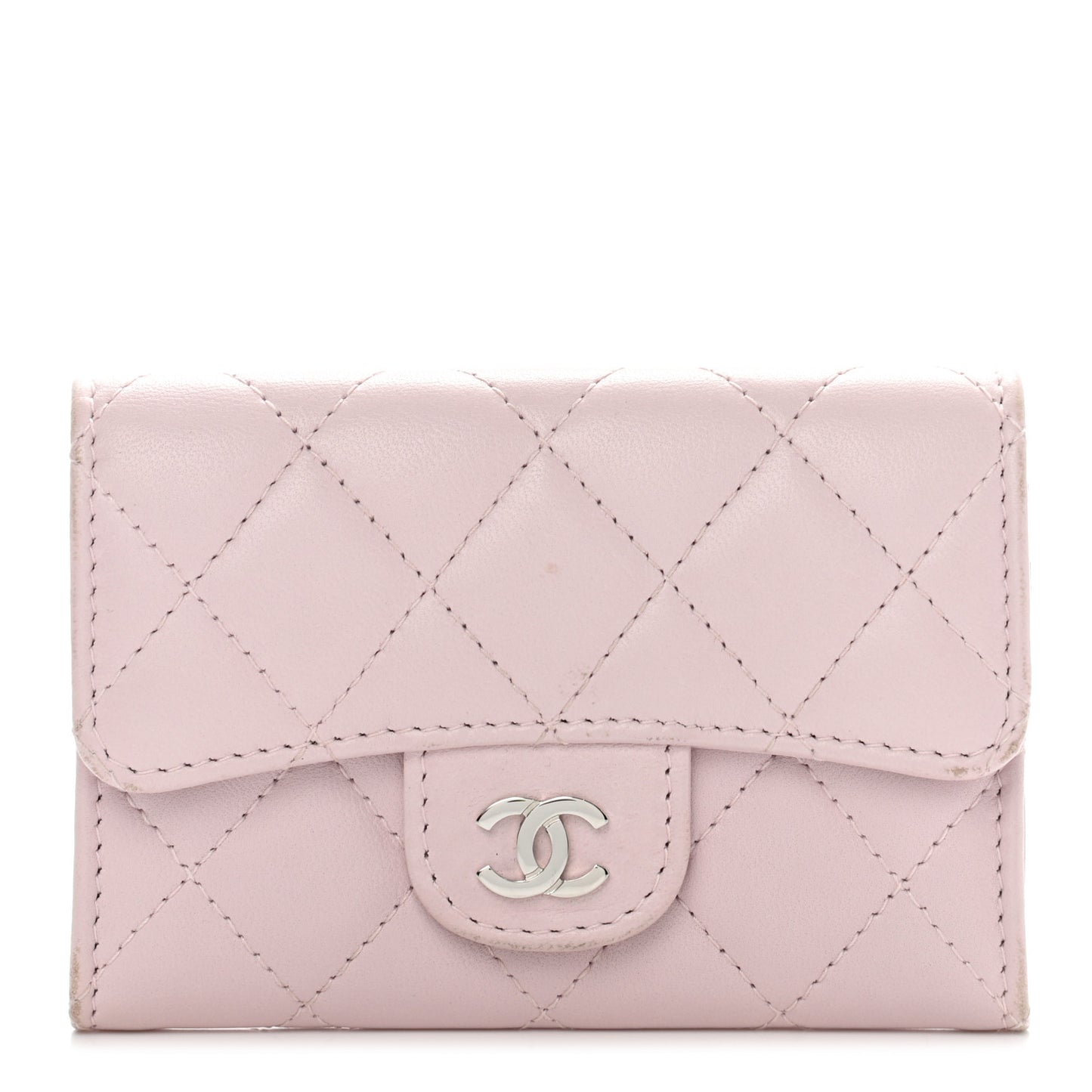 Lambskin Quilted Flap Card Holder Pink