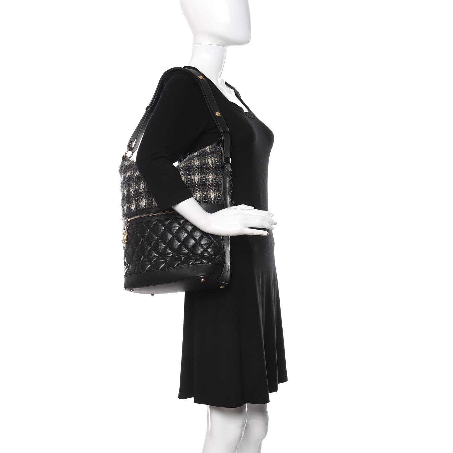 Chanel Tweed Aged Calfskin Quilted Casual Style Hobo Black 2 of 10