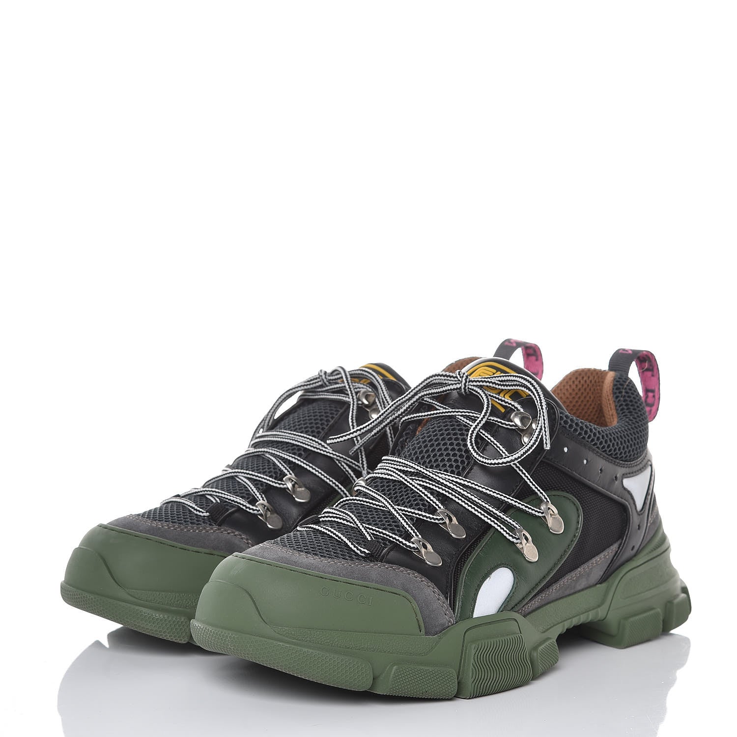Gucci X SEGA Mesh Suede Calfskin Mens Flashtrek Sneakers 10 Loess Black Olive Green 3 of 8