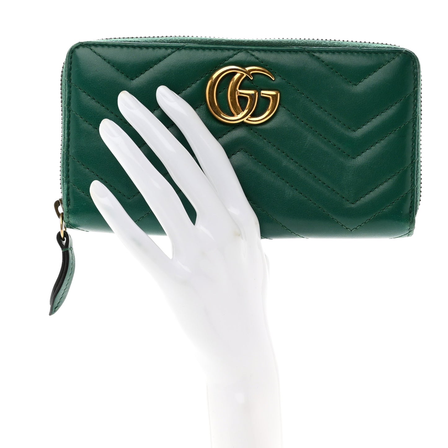 Calfskin Matelasse GG Marmont Zip Around Wallet Emerald Green