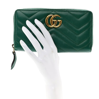 Gucci Calfskin Matelasse GG Marmont Zip Around Wallet Emerald Green 2 of 7