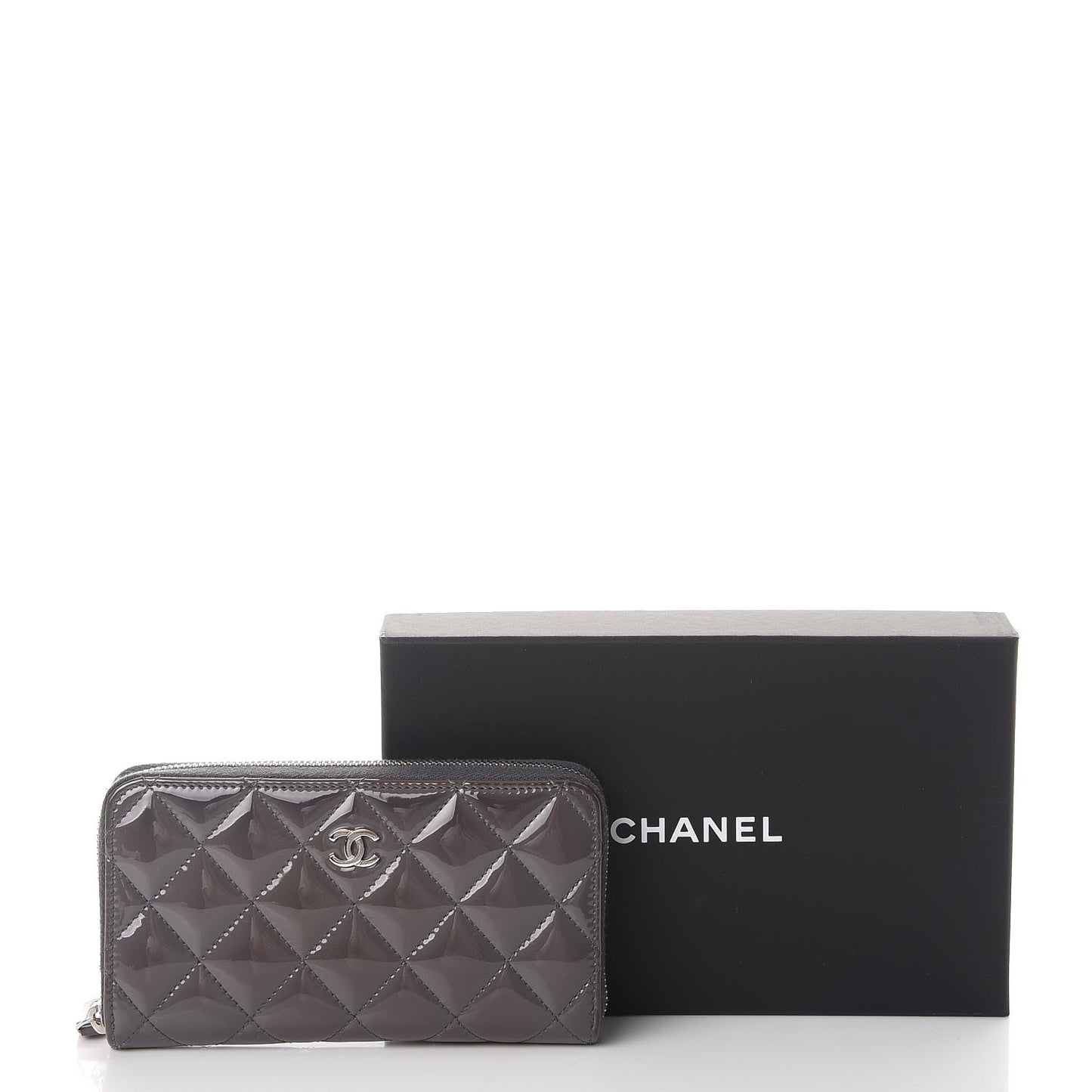 Patent Quilted Small Zip Around Wallet Grey