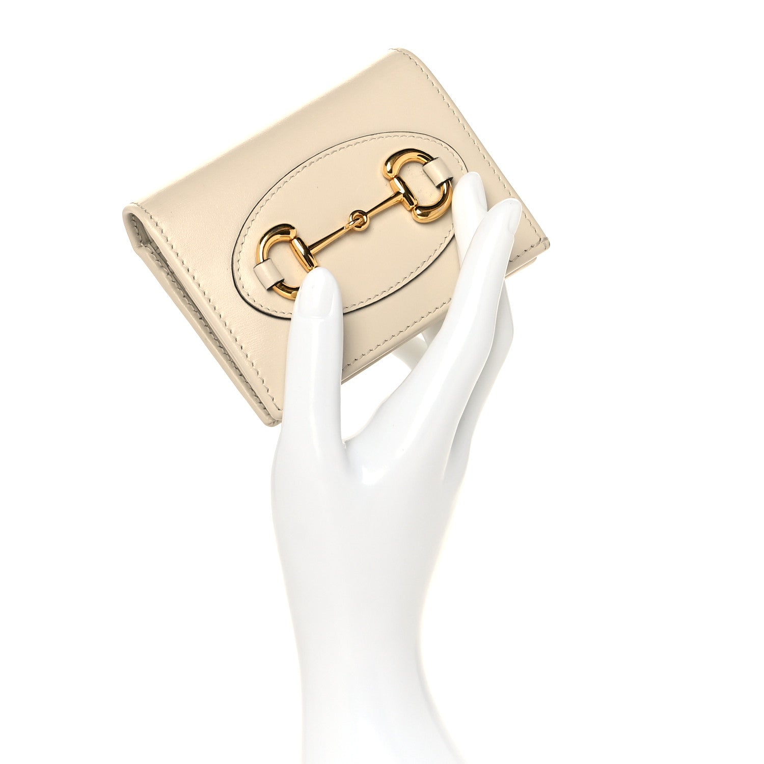 Gucci Boarded Plutone Calfskin Horsebit 1955 Card Case Wallet Mystic White 2 of 9